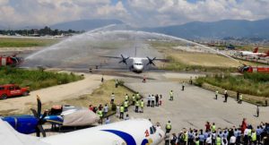 बुद्ध एयरले एटीआर–४२ विमानलाई गर्यो वाटर स्यालुट दिएर बिदा